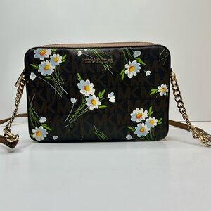 Michael Kors Brown Jet Set Floral Crossbody Bag